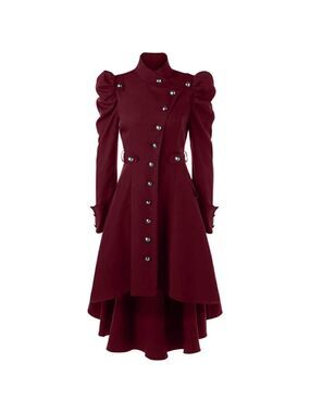 Steampunk Victorian Swallow Tail Long Trench Coat Jacket Red Cosplay Punk NWT
